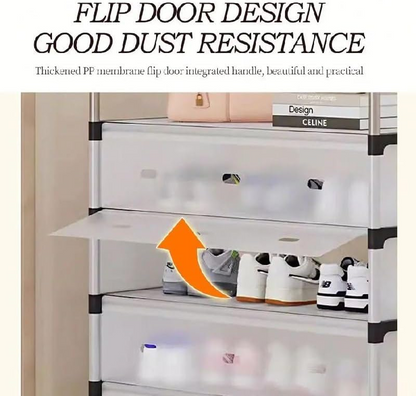 Tier Metal Shoe Rack with Dustproof Cover – Space-Saving Shoe Organizer
