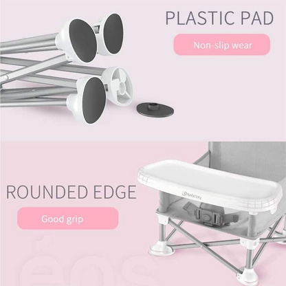 Portable Baby Booster High Chair – Foldable Plastic Kids Dining Chair with Swivel Base