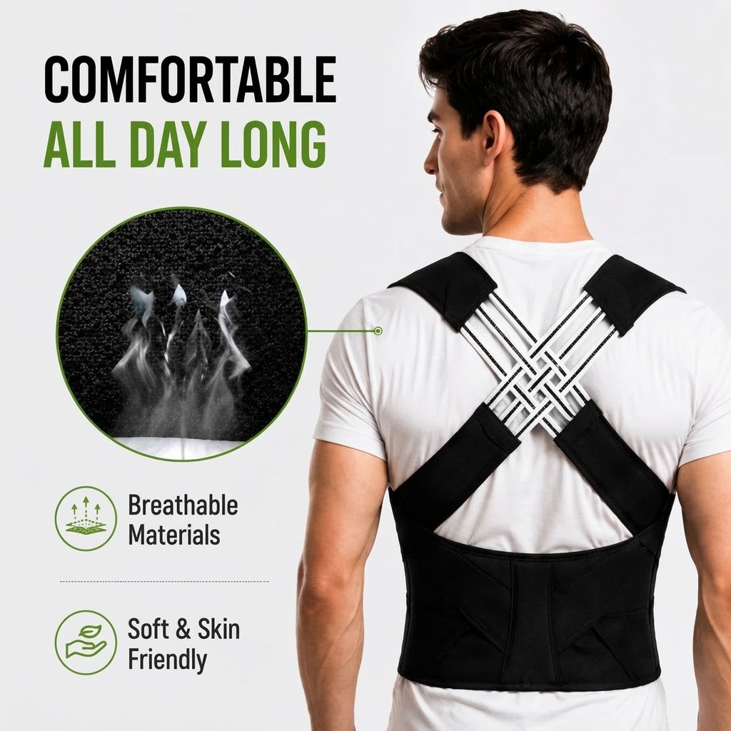Corrector Back Brace – Neoprene Lumbar Support Belt with Breathable Shoulder Straps
