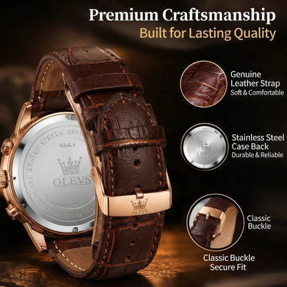 Men’s Moon Phase Watch – Roman Dial with Auto Date & Luminous Hands