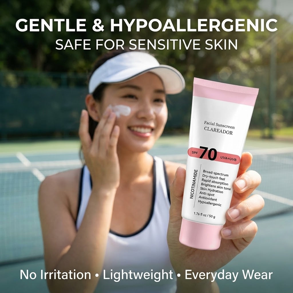 SPF 70 Mineral Niacinamide Sunscreen – Hyaluronic Acid Hydrating, Lightweight & Non-Greasy Sun Care