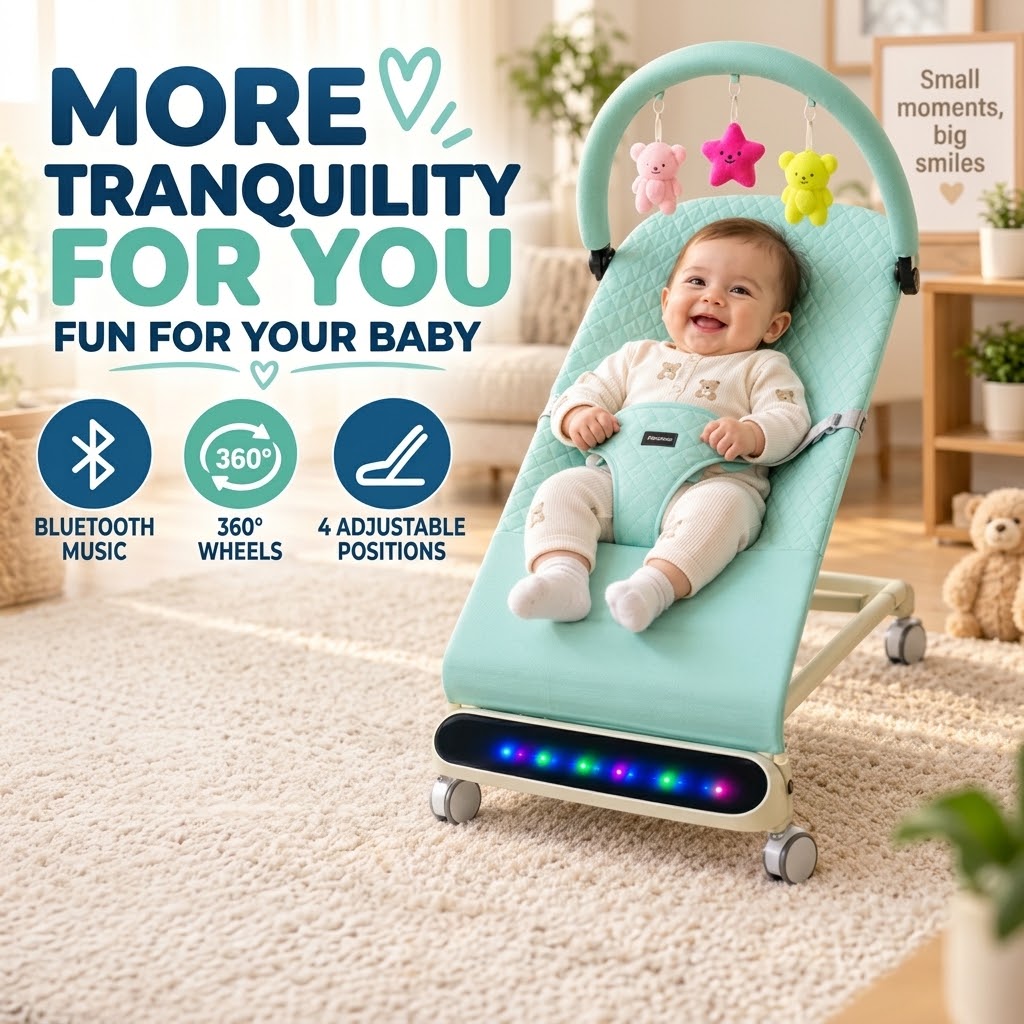 Baby Rocking Chair with Music, Adjustable Recline & Metal Frame