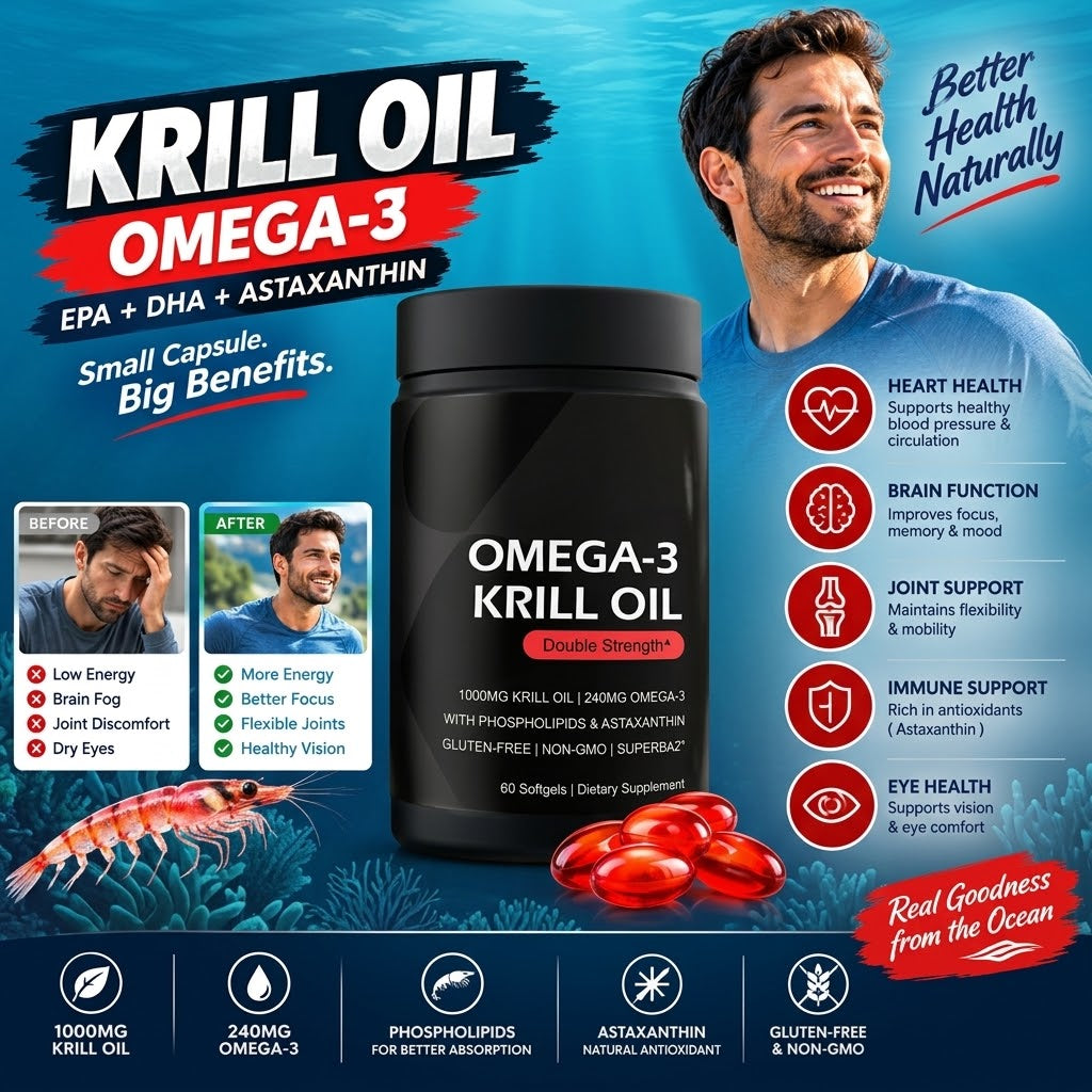 Krill Oil Softgels – Omega-3 EPA DHA with Astaxanthin