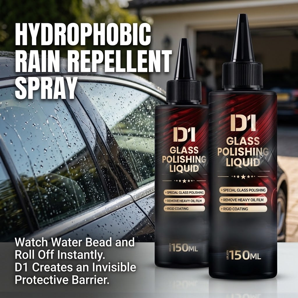 Car Glass Polish & Hydrophobic Anti-Fog Coating for Water Spots, Wiper Marks & Oil Film