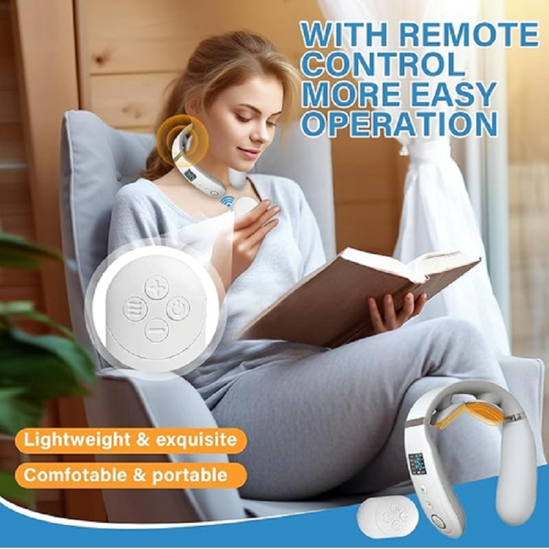 Wireless Neck Massager with Heat, Electric Pulse & 4 Modes