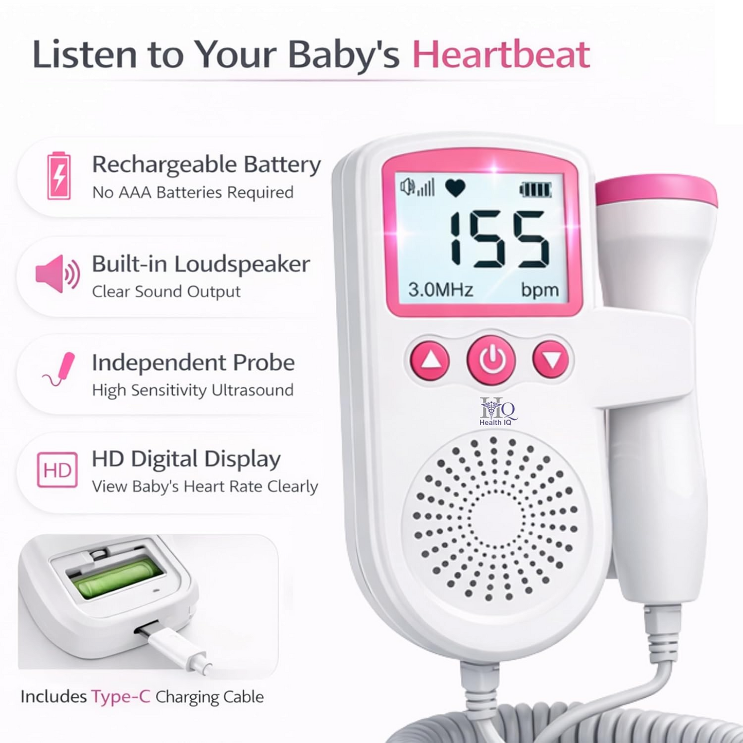 Pocket Ultrasound Baby Heart Monitor for Fetal Heart Rate Detection