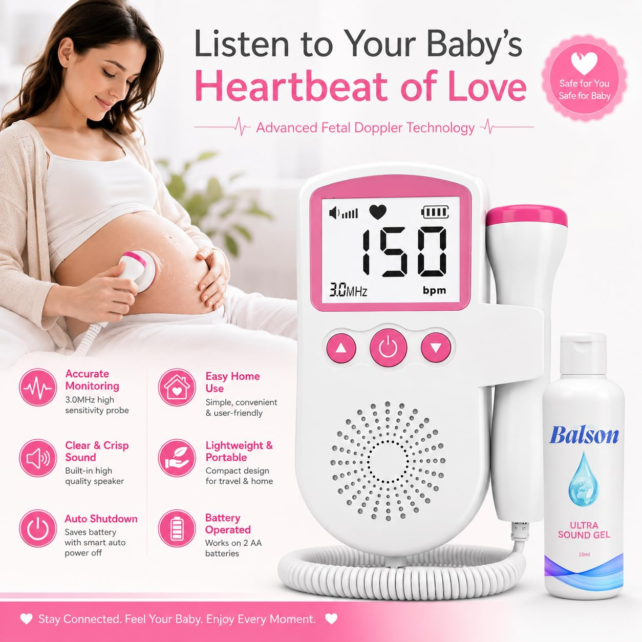 Pocket Ultrasound Baby Heart Monitor for Fetal Heart Rate Detection