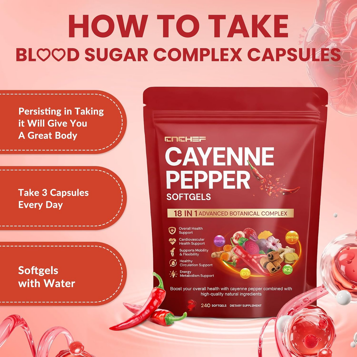 Cayenne Pepper Softgels – 240-Capsule Herbal Supplement