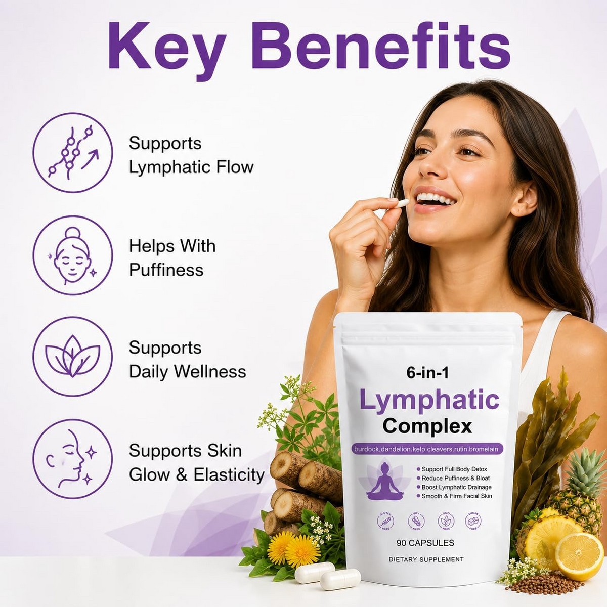 Lymphatic Support Capsules – Burdock, Dandelion, Cleavers & Rutin
