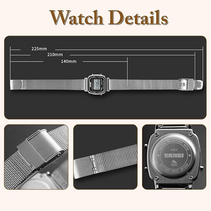 SKMEI 1901 Digital Women's Watch – Stainless Steel Sport Watch with Alarm