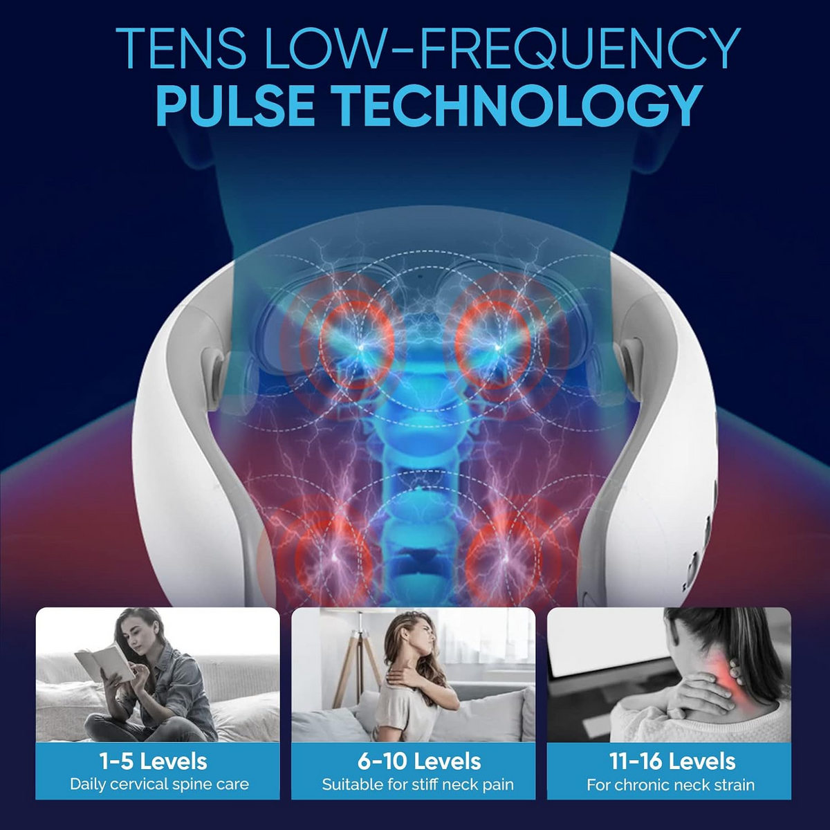Wireless Neck Massager with Heat, Electric Pulse & 4 Modes