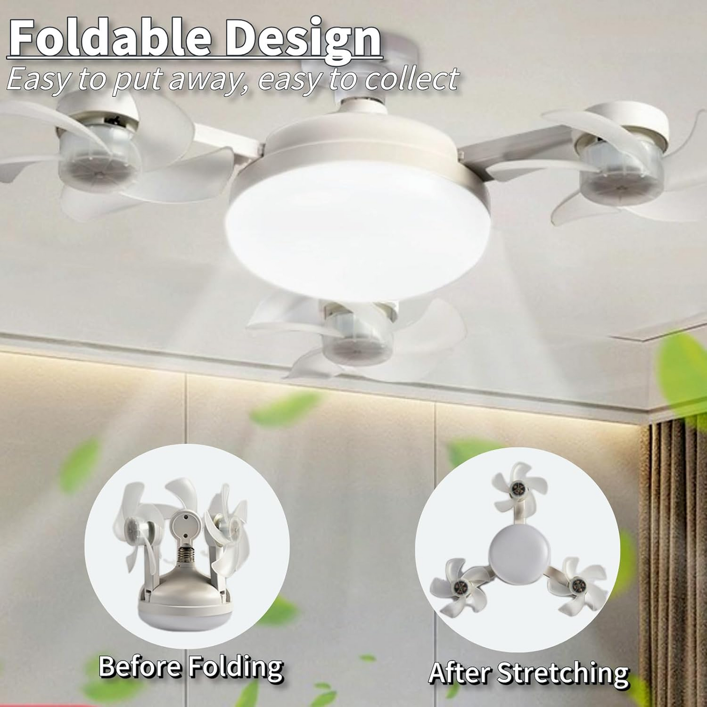 Fan – Foldable LED Lamp with Remote Control, Adjustable Wind Speed & Dimmable Lighting