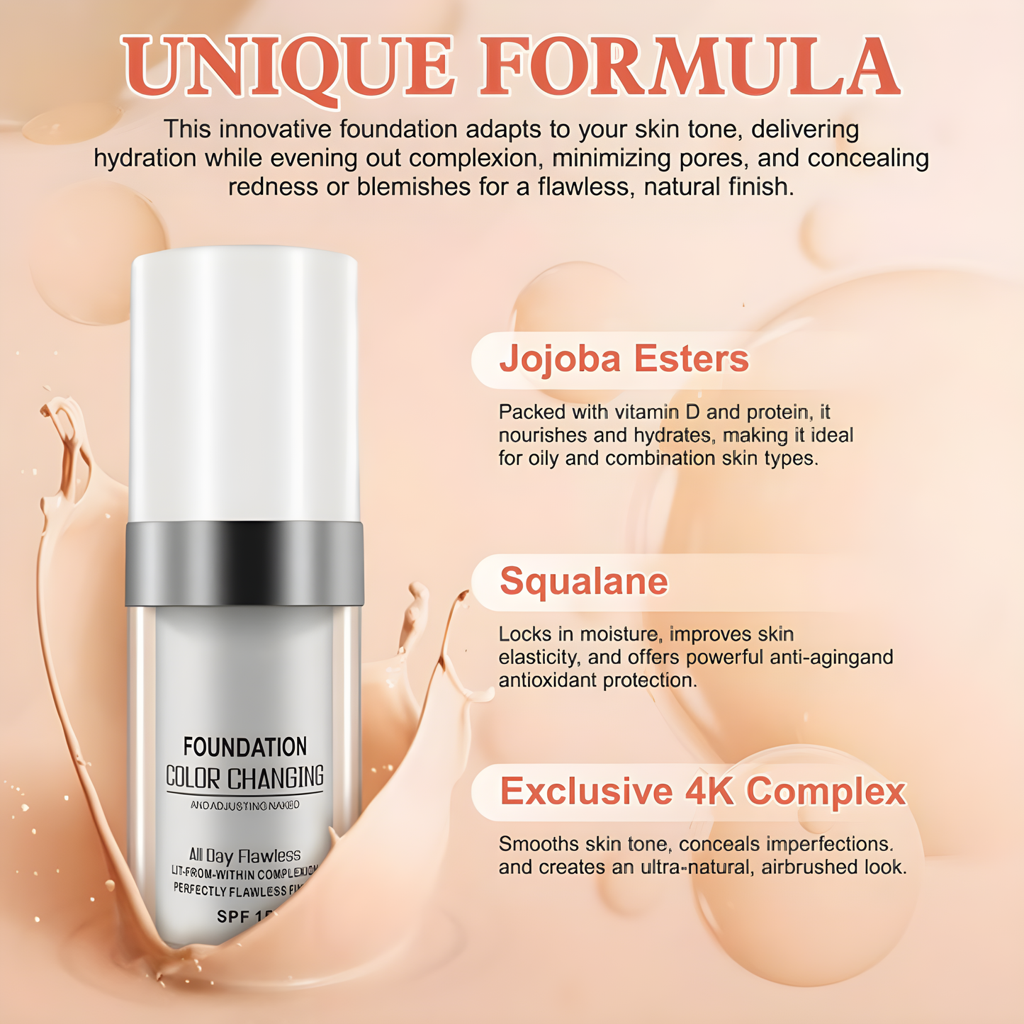 Color Changing – Waterproof Moisturizing Liquid Makeup with SPF 15 & Natural Coverage