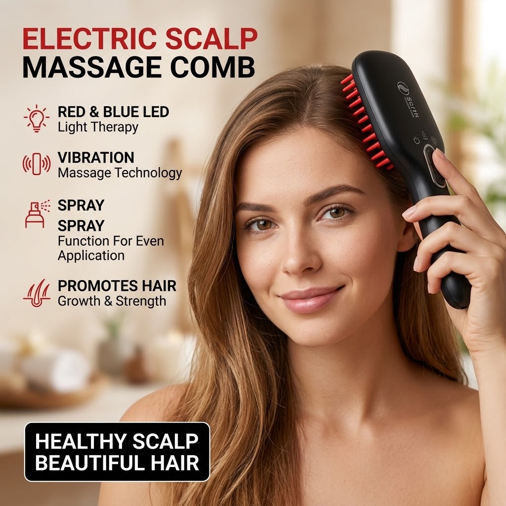 Electric Scalp Massage Comb – Vibration LED Light & Spray