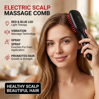 Electric Scalp Massage Comb – Vibration LED Light & Spray