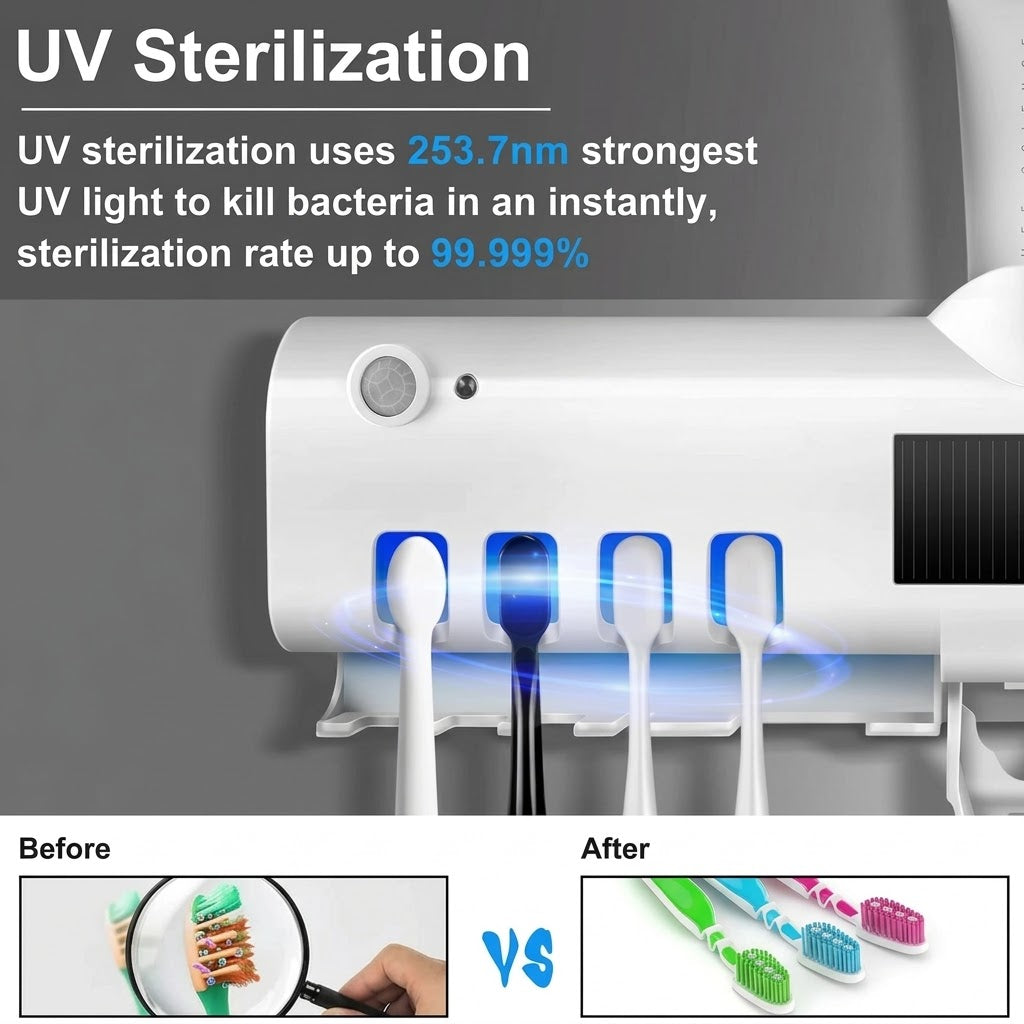 Toothbrush Holder with Toothpaste Dispenser – Wall-Mounted Bathroom Organizer