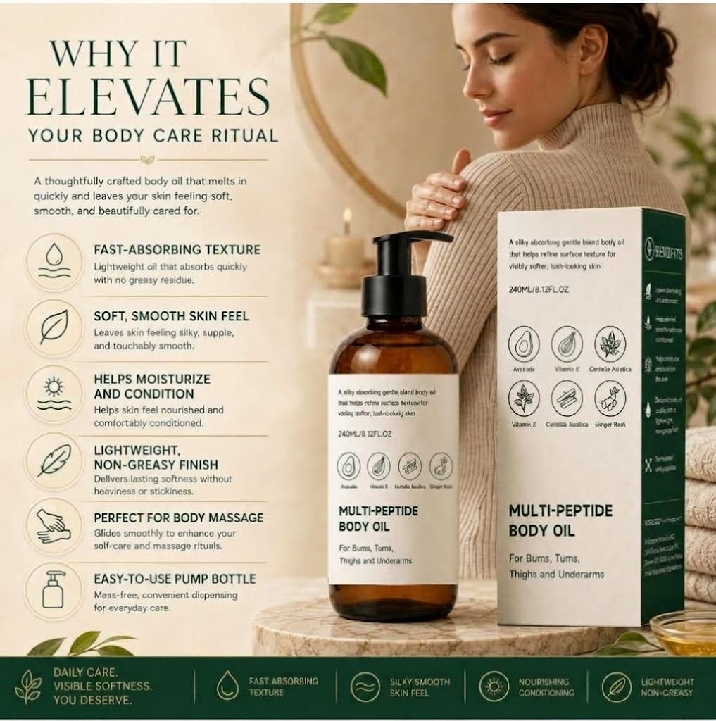 Ginger Body Oil – 240ml Fast-Absorbing Peptide, Avocado & Centella Asiatica Skin Care Oil