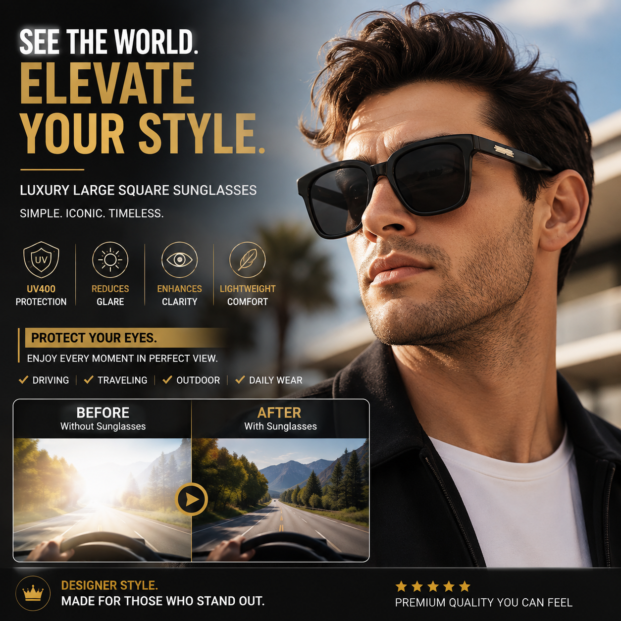 Luxury Large Square Sunglasses – Simple Designer-Style Fashion Shades