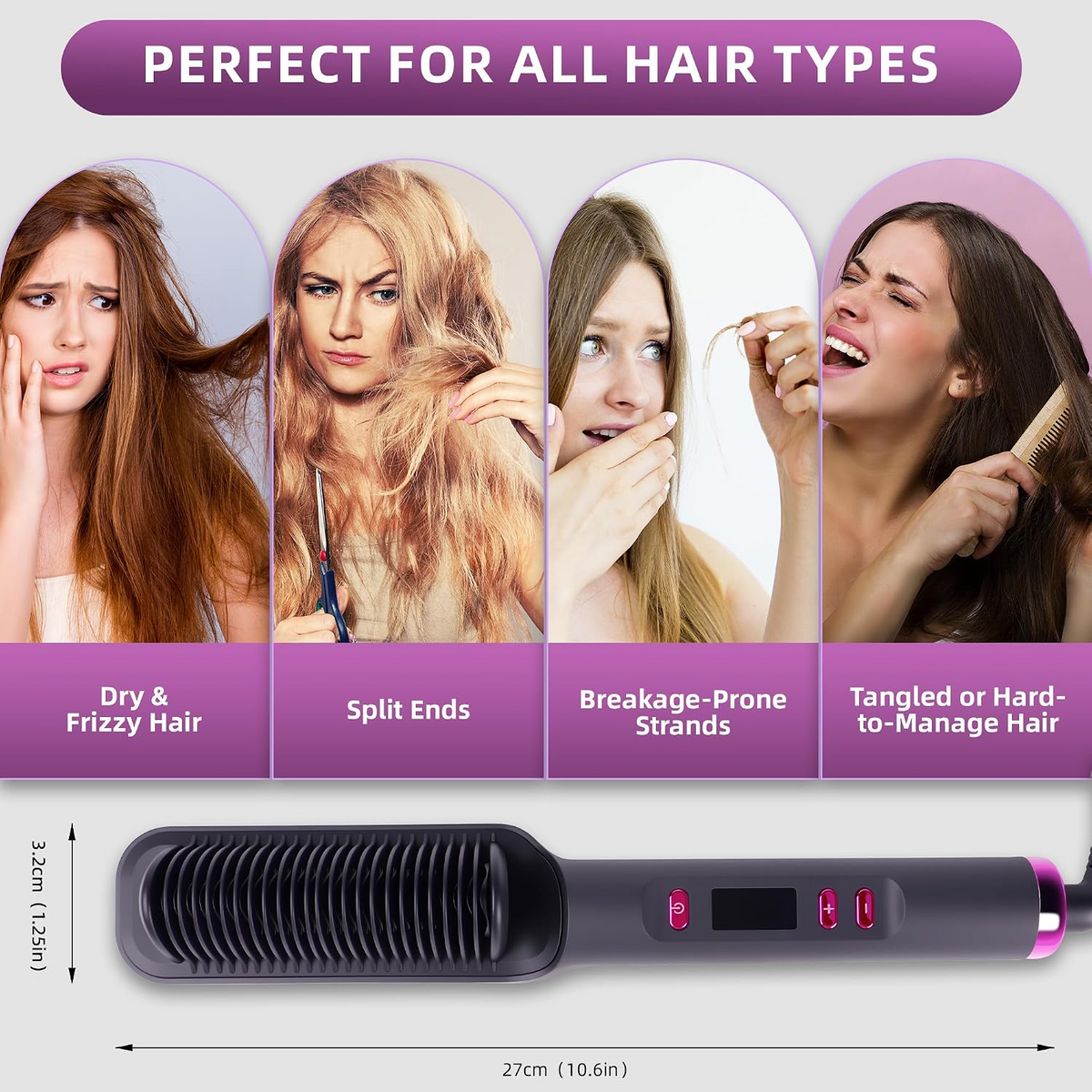 2-in-1 Electric Hair Straightener Comb with LED Display
