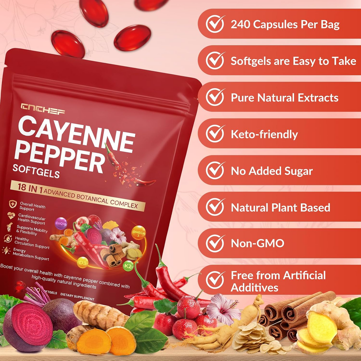 Cayenne Pepper Softgels – 240-Capsule Herbal Supplement
