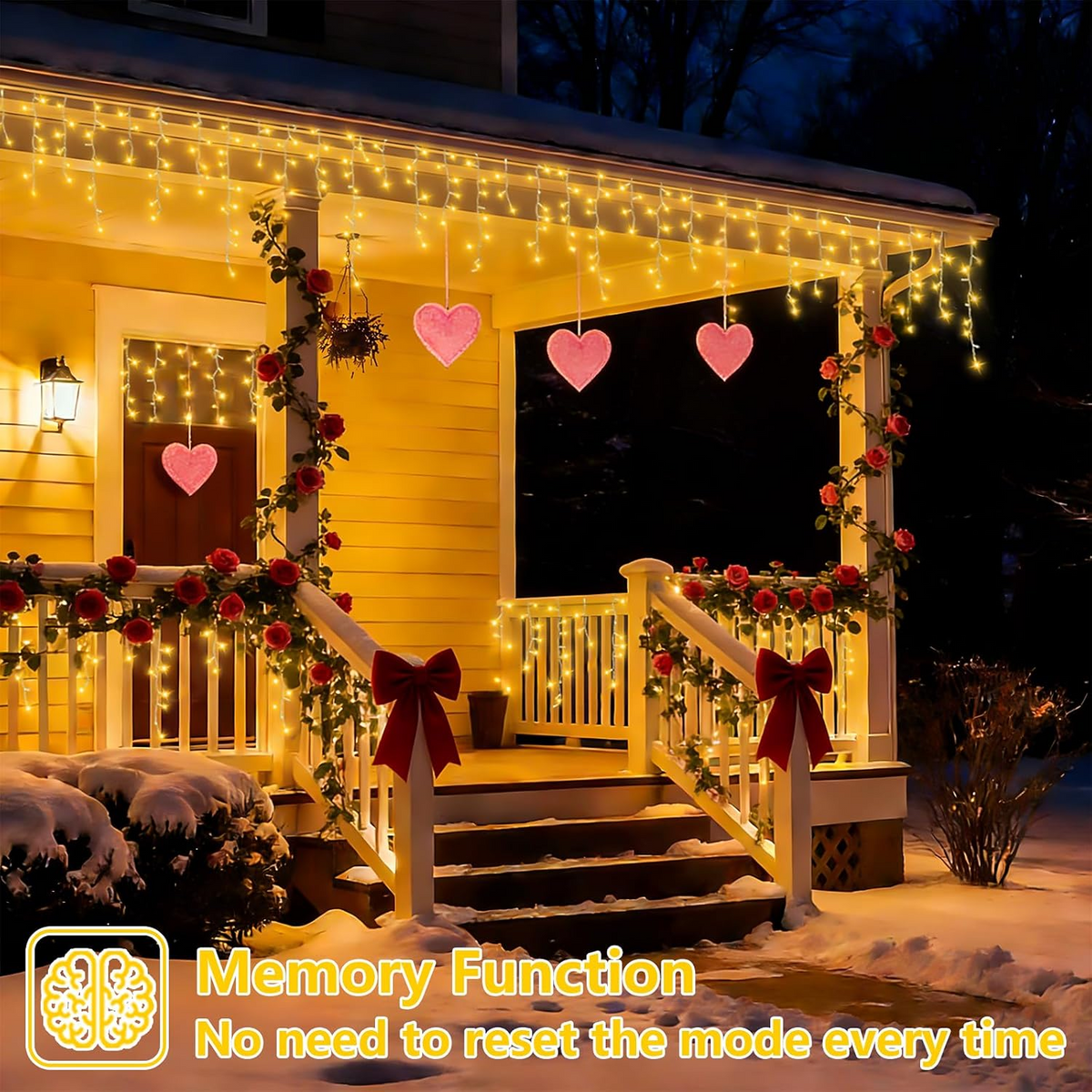Warm White LED Curtain String Lights – 8 Modes for Home & Outdoor Decor