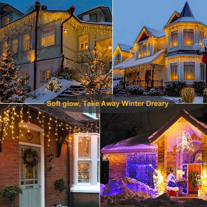 Warm White LED Curtain String Lights – 8 Modes for Home & Outdoor Decor