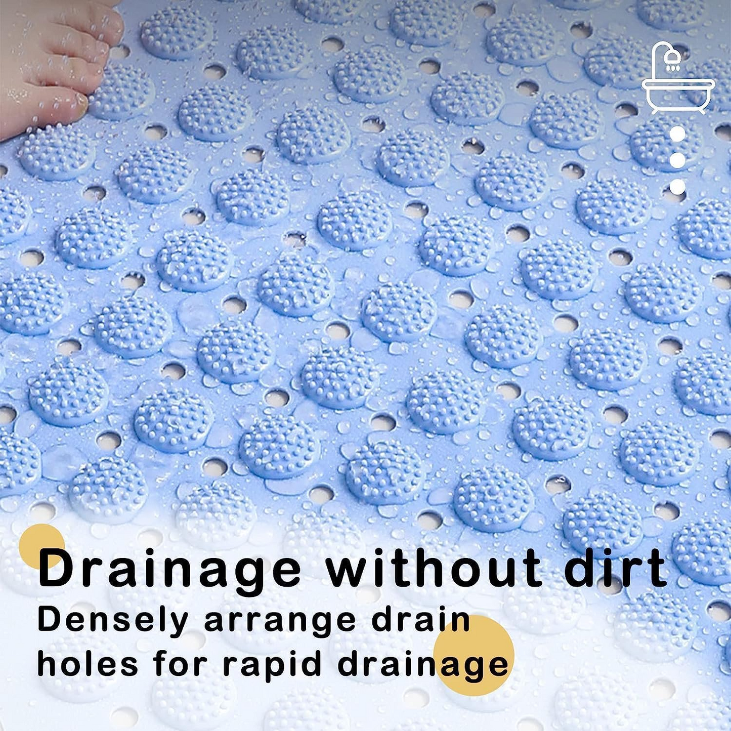 Sky Blue Non-Slip PVC Bathroom Mat Drain Holes (27 × 14 Inch)