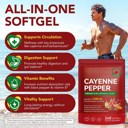 Pepper Softgels – 12-in-1 Formula with Vitamins D3, K2 & E, Hawthorn, Beetroot & Turmeric