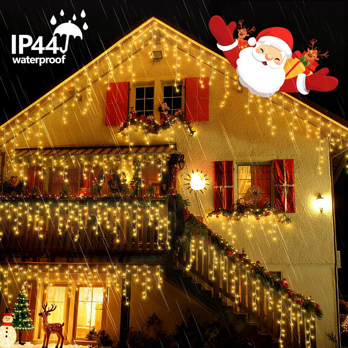 Warm White LED Curtain String Lights – 8 Modes for Home & Outdoor Decor