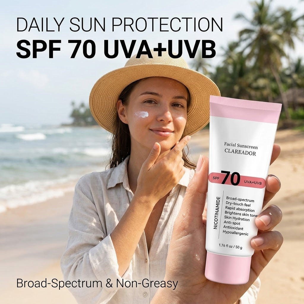 SPF 70 Mineral Niacinamide Sunscreen – Hyaluronic Acid Hydrating, Lightweight & Non-Greasy Sun Care