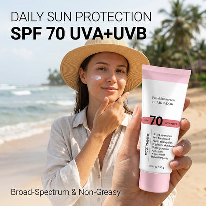 SPF 70 Mineral Niacinamide Sunscreen – Hyaluronic Acid Hydrating, Lightweight & Non-Greasy Sun Care