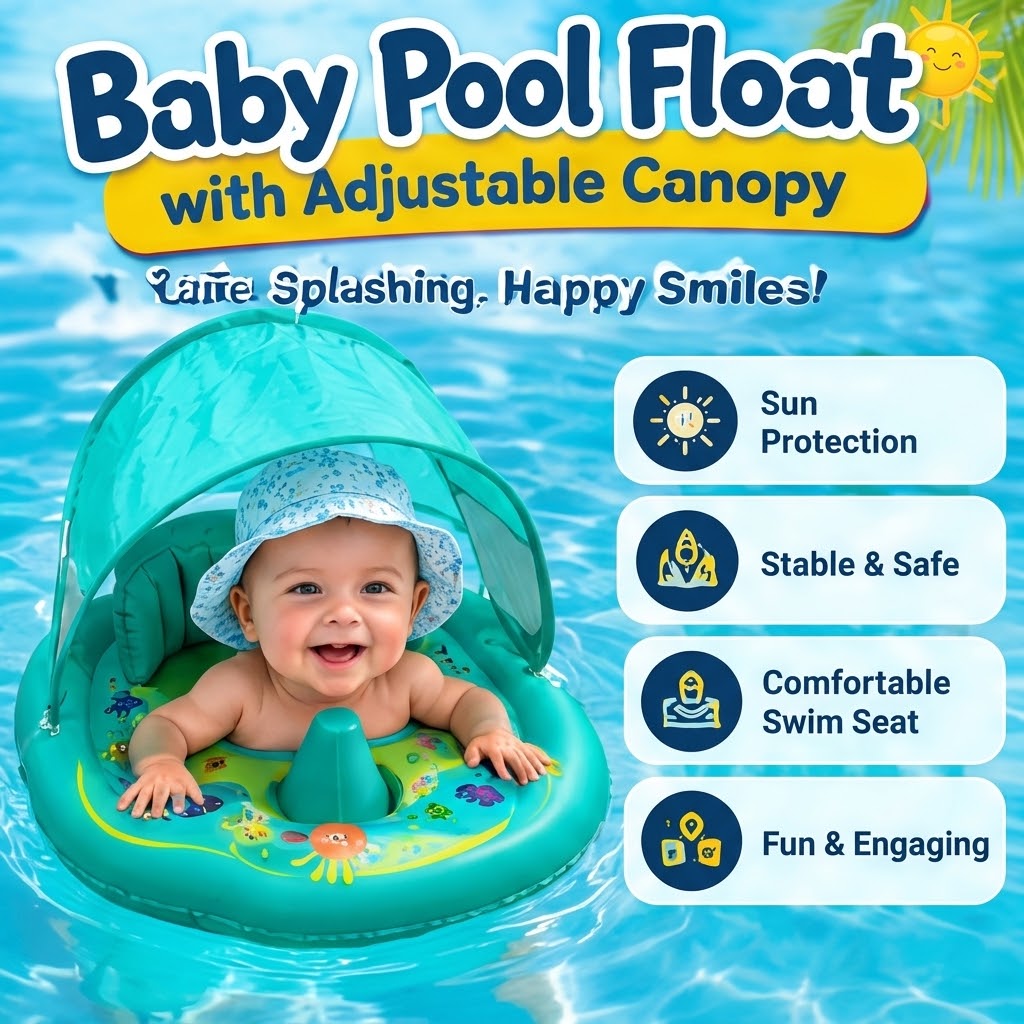 Baby Pool Float with Adjustable Canopy – Infant Swim Seat