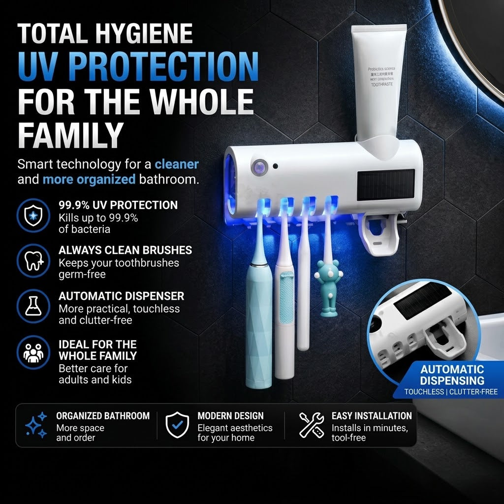 Toothbrush Holder with Toothpaste Dispenser – Wall-Mounted Bathroom Organizer