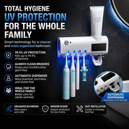 Toothbrush Holder with Toothpaste Dispenser – Wall-Mounted Bathroom Organizer