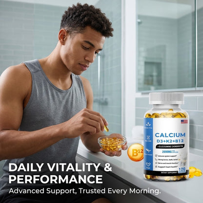 Calcium + Vitamins D3, K2 & B12 Softgels – Bone Health Support