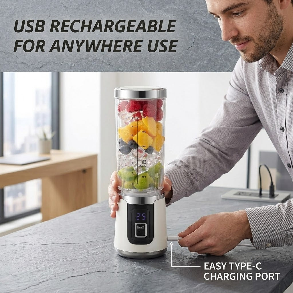 USB Rechargeable Portable Juicer – Stainless Steel Blades for Home, Office & Travel