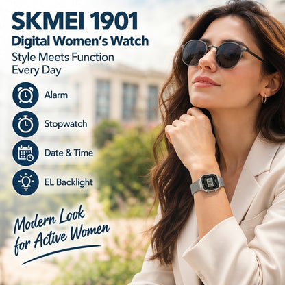 SKMEI 1901 Digital Women's Watch – Stainless Steel Sport Watch with Alarm