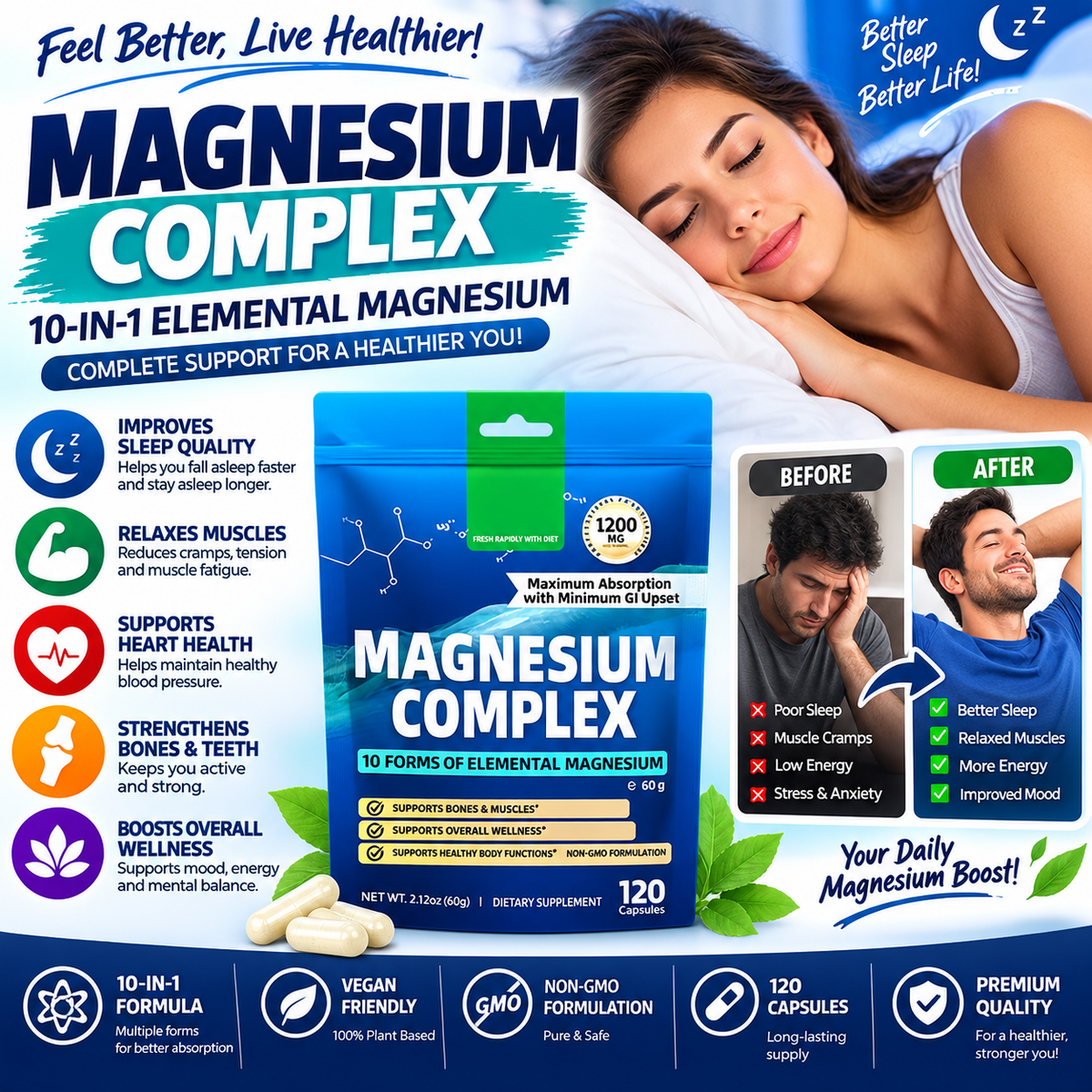 Magnesium Complex 8-in-1 – 1000mg High-Potency Magnesium Capsules, 90 Count