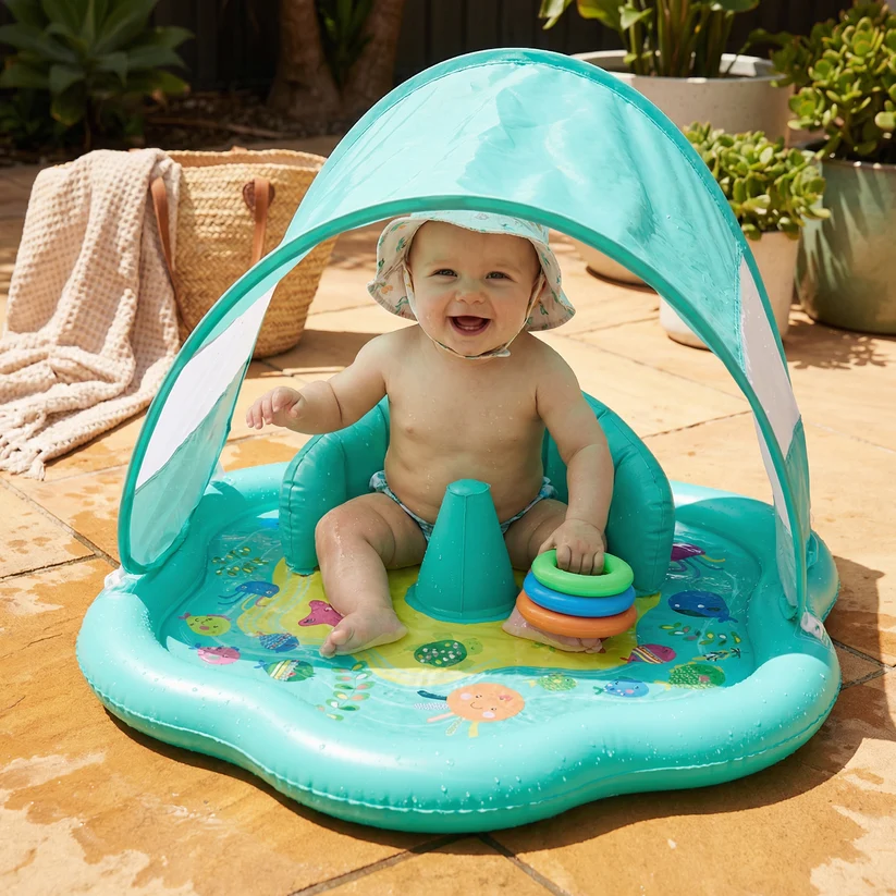 Baby Pool Float with Adjustable Canopy – Infant Swim Seat