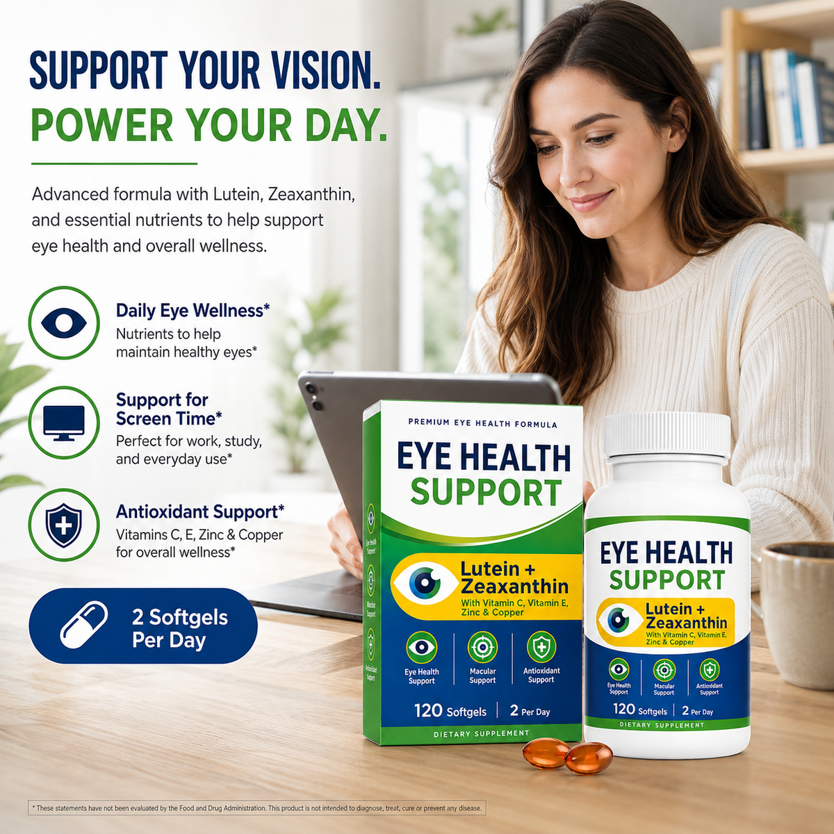 Eye Health Support Softgels with Lutein, Zeaxanthin & Essential Vitamins