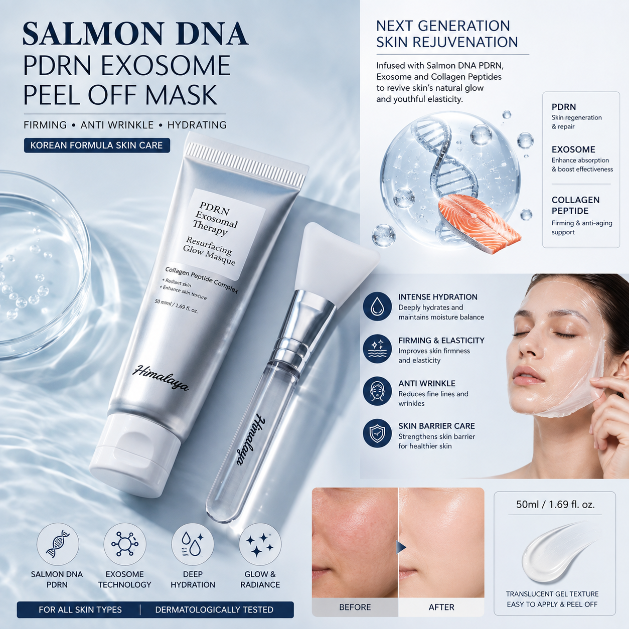 Salmon  Exosome Peel-Off Mask – Hydrating Korean Skincare Mask for Firming & Smoother