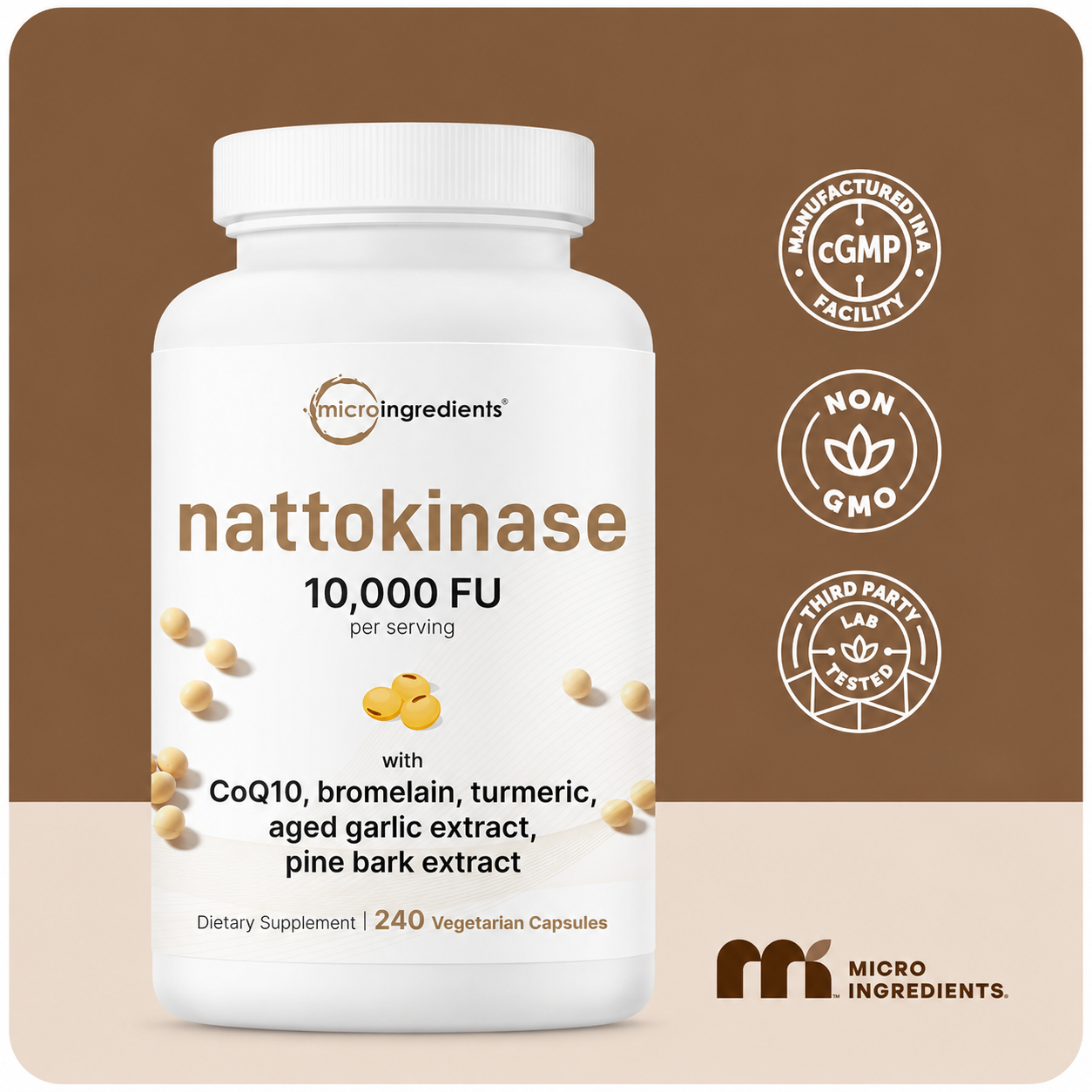 Nattokinase 10,000 FU Supplement – Vegetarian Capsules with CoQ10 & Turmeric for Daily Wellness