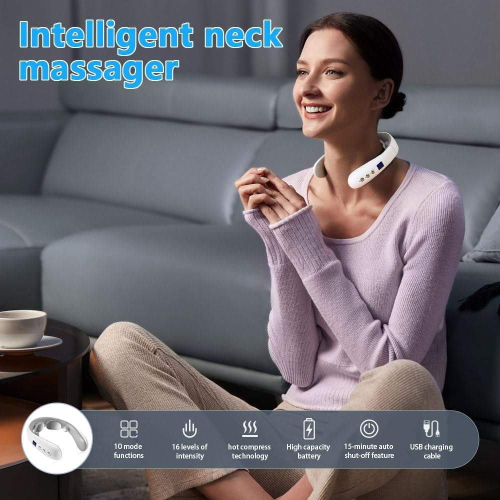 Wireless Neck Massager with Heat, Electric Pulse & 4 Modes