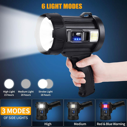 USB Rechargeable Spotlight Flashlight – Powerful LED Light for Camping, Hunting & Boating