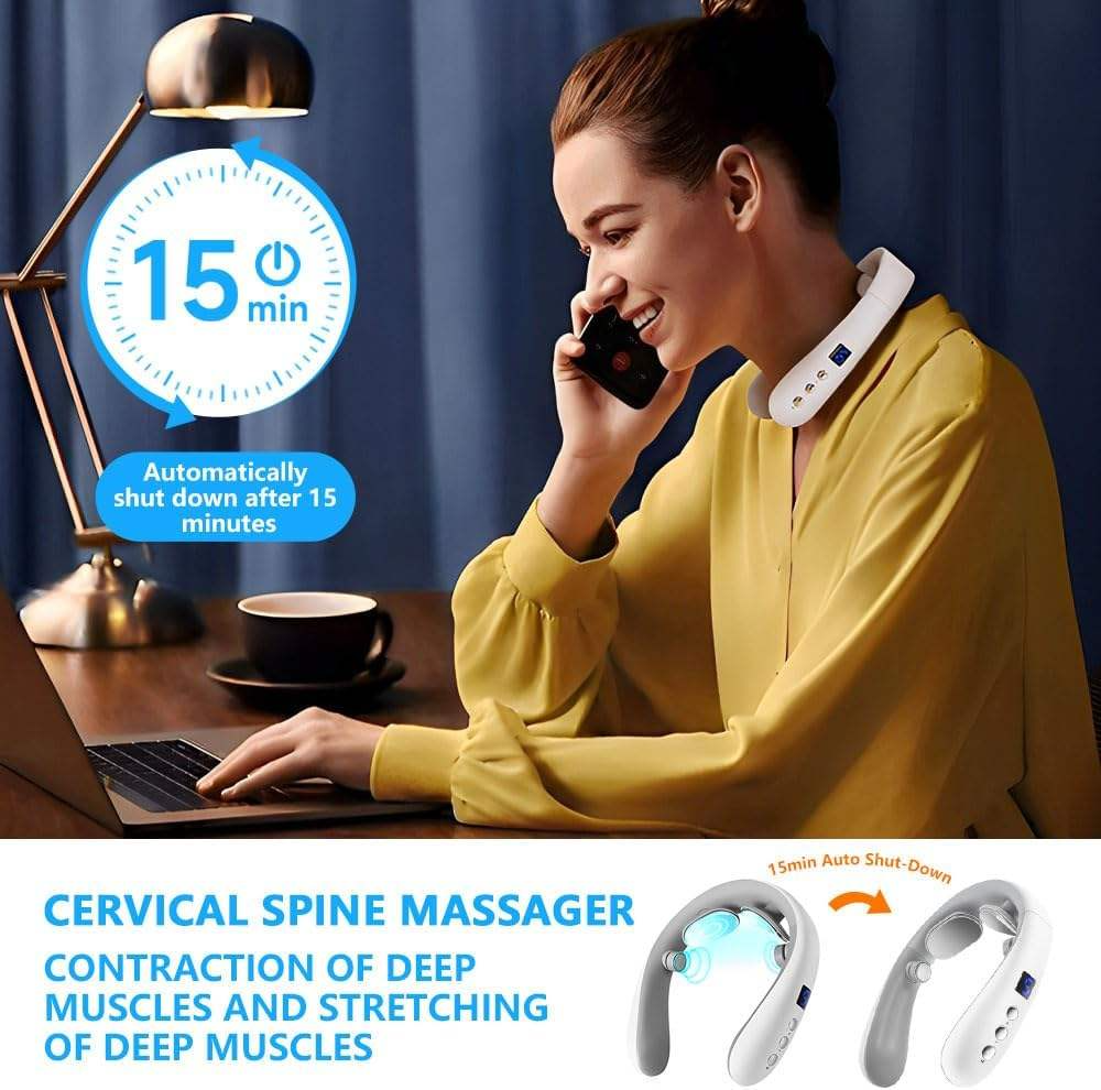 Wireless Neck Massager with Heat, Electric Pulse & 4 Modes