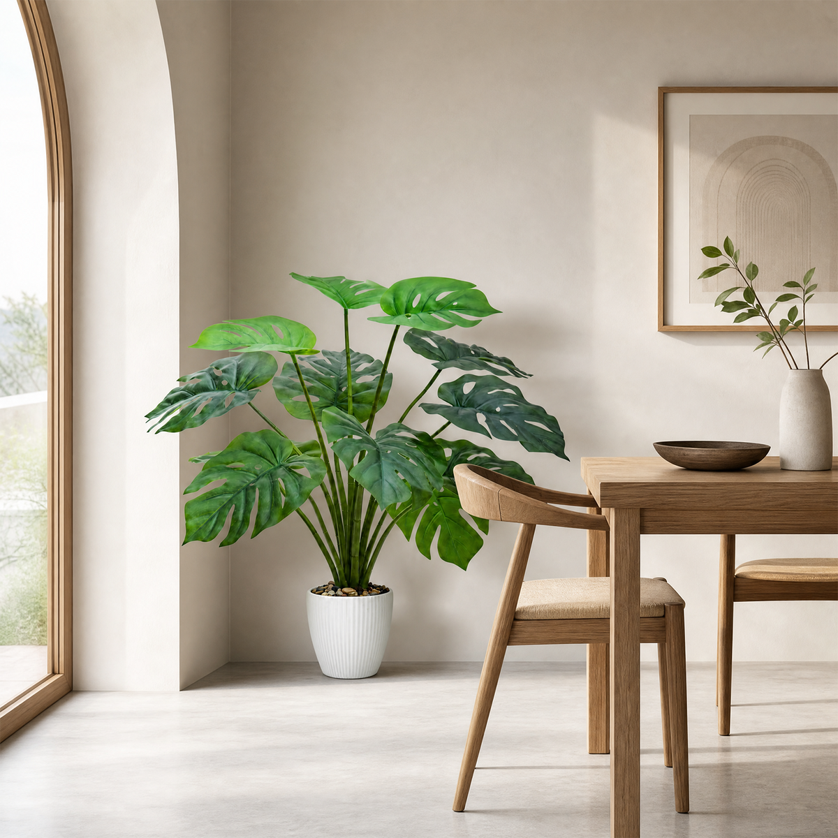 Artificial Monstera Bonsai – Decorative Indoor Plant with White Pot
