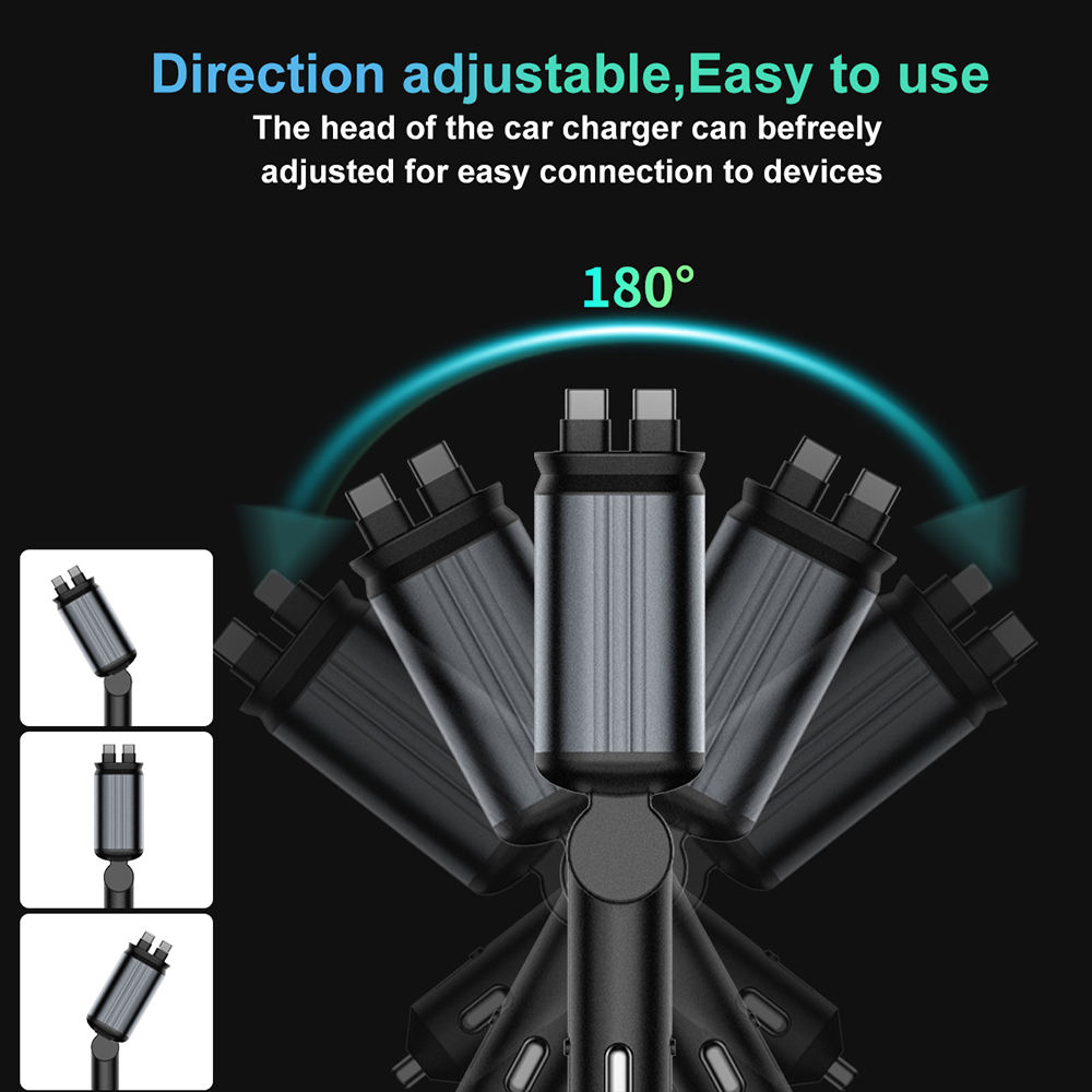 4-in-1 Starlight Car Charger – Fast Charging with Retractable Cables