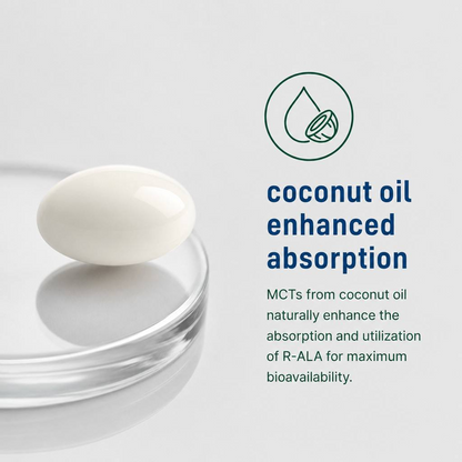 Coconut Oil Based R-Alpha Lipoic Acid Softgels – 120 Count Antioxidant Wellness Supplement