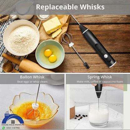 USB Rechargeable Double Whisk Milk Frother – 3-Speed Electric Hand Mixer