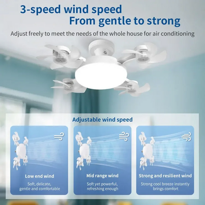 Fan – Foldable LED Lamp with Remote Control, Adjustable Wind Speed & Dimmable Lighting